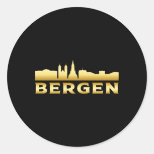 Adesivo Redondo Bergen Noruega Cidade Skyline Cityscape Engraçado