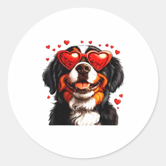 Adesivo Redondo Bernese Mountain Cute Berner Dog Lover Valentines  (Frente)