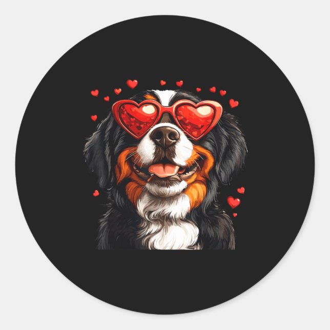 Adesivo Redondo Bernese Mountain Cute Berner Dog Lover Valentines  (Frente)