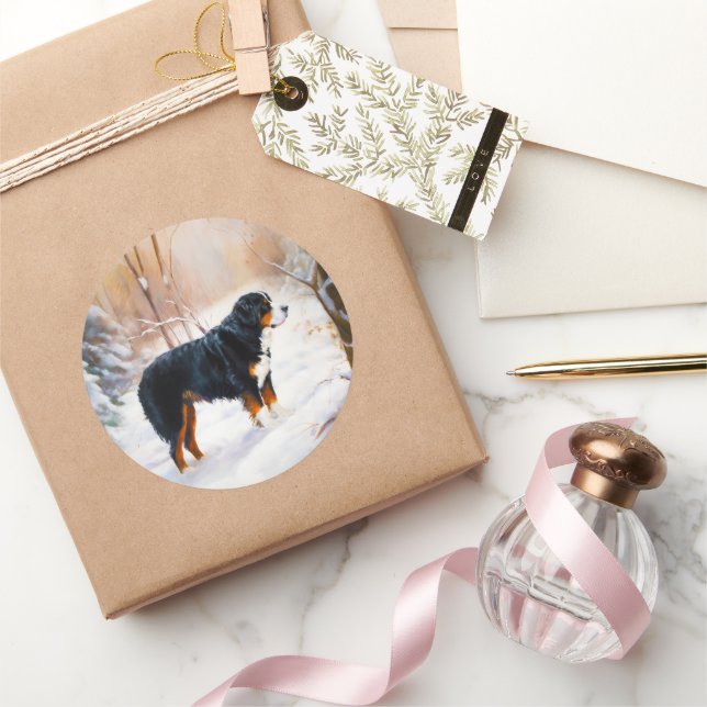 Adesivo Redondo Bernese Mountain Deixe-o nevar no Natal (Presentear)