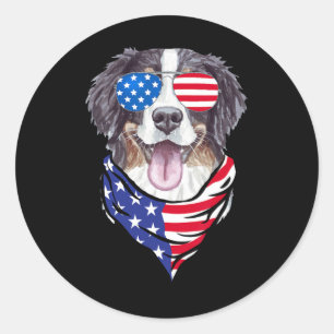Adesivo Redondo Bernese Mountain Dog American Flag Gles 4th
