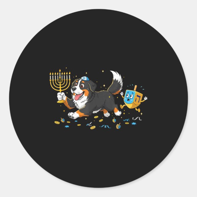 Adesivo Redondo Bernese Mountain Dog Dreidel Menorah Hanukkah Wome (Frente)