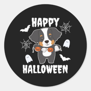 Adesivo Redondo Bernese Mountain Dog Feliz Dia das Bruxas