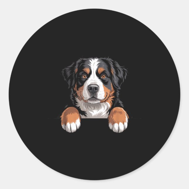 Adesivo Redondo Bernese Mountain Dog Funny Peeking Cket Berner Pup (Frente)