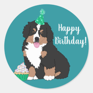 Adesivo Redondo Bernese Mountain Dog Puppy Aniversário