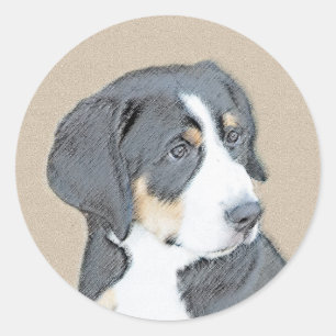 Adesivo Redondo Bernese Mountain Dog Puppy Painting - Original Art