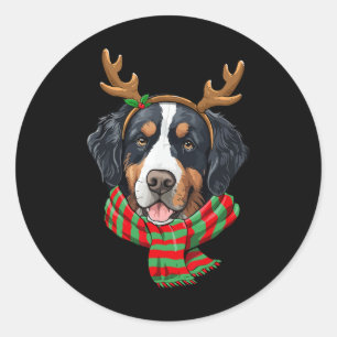 Adesivo Redondo Bernese Mountain Dog Reindeer Santa Hat