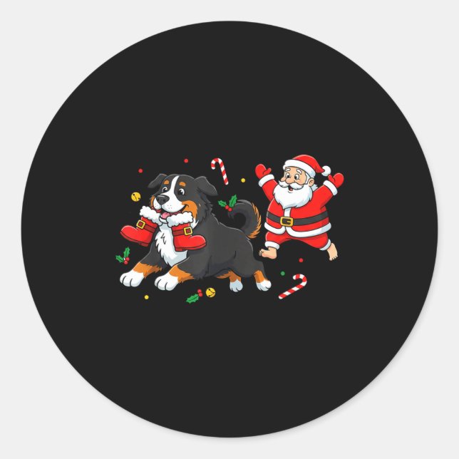 Adesivo Redondo Bernese Mountain Dog Santa Claus Boots Christmas W (Frente)
