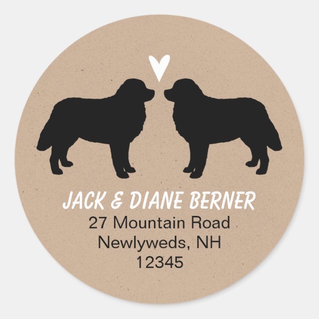 Adesivo Redondo Bernese Mountain Dog Silhouettes Endereço de Devol (Frente)