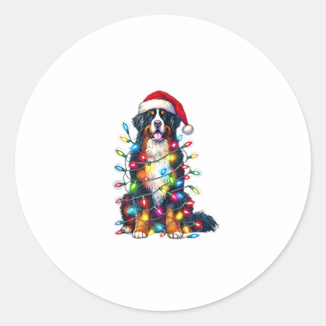 Adesivo Redondo Bernese Mountain Dog x Luzes de Natal (Frente)