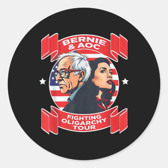 Adesivo Redondo Bernie &amp; Aoc Fighting Oligarchy Shirt (Frente)