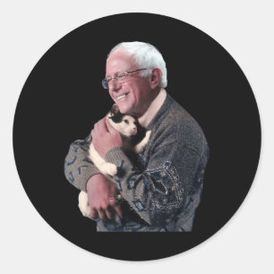 Adesivo Redondo Bernie Sanders Abraçando Gato Camisola Bela-Camisa