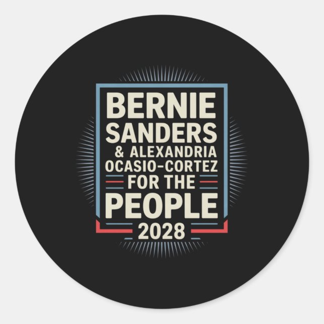 Adesivo Redondo Bernie Sanders E Aoc 2028 Para A Campanha Presiden (Frente)