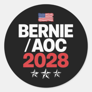 Adesivo Redondo Bernie Sanders E Aoc 2028 Para A Campanha Presiden
