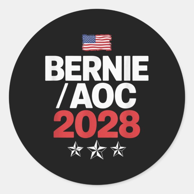 Adesivo Redondo Bernie Sanders E Aoc 2028 Para A Campanha Presiden (Frente)