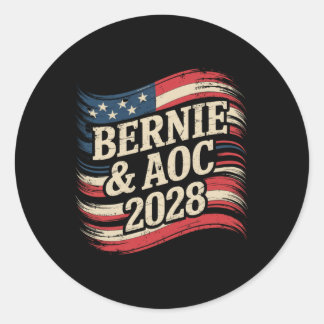 Adesivo Redondo Bernie Sanders E Aoc 2028 Para A Campanha Presiden