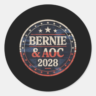 Adesivo Redondo Bernie Sanders E Aoc 2028 Para A Campanha Presiden