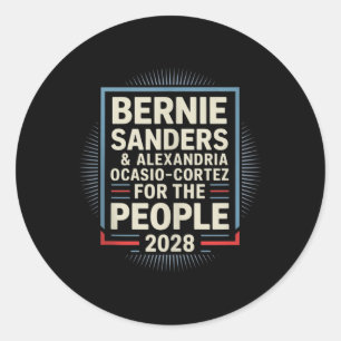 Adesivo Redondo Bernie Sanders E Aoc 2028 Para A Campanha Presiden
