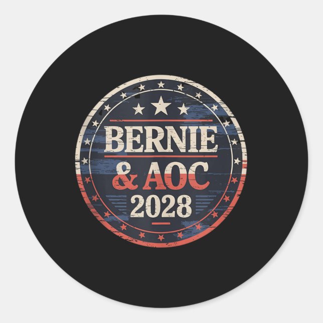 Adesivo Redondo Bernie Sanders E Aoc 2028 Para A Campanha Presiden (Frente)