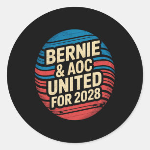Adesivo Redondo Bernie Sanders E Aoc 2028 Para A Campanha Presiden