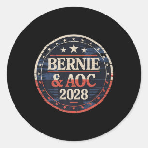 Adesivo Redondo Bernie Sanders E Aoc 2028 Para A Campanha Presiden