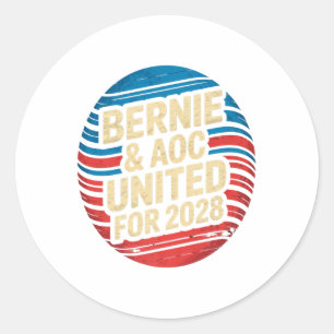 Adesivo Redondo Bernie Sanders E Aoc 2028 Para A Campanha Presiden