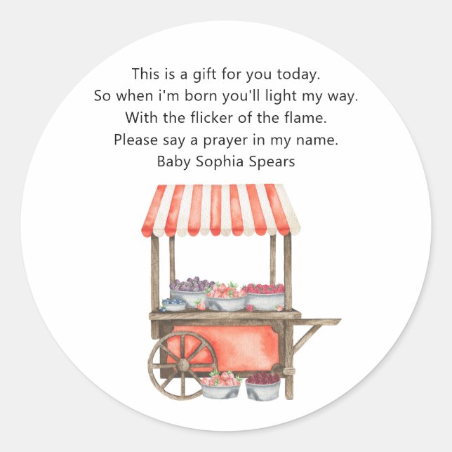 Adesivo Redondo Berries baby shower - Prayer candle label (Frente)