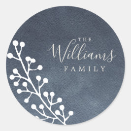 Adesivo Redondo Berries Brancos Modernos Sprig Azul Escuro