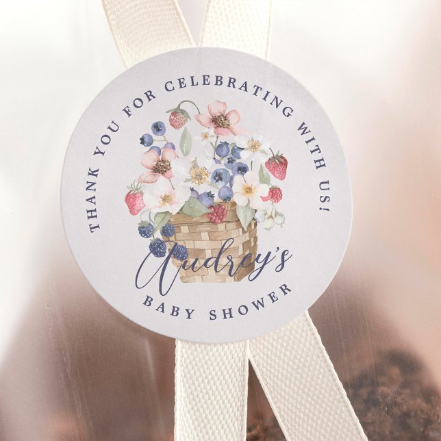Adesivo Redondo Berries, Chá de fraldas Selvagem, Muito Obrigado (Berry Sweet Baby Shower Wild Berries Thank You Classic Round Sticker)