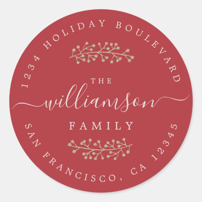 Adesivo Redondo Berries Dourados Russos Sprig Red Christmas (Frente)