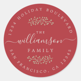 Adesivo Redondo Berries Dourados Russos Sprig Red Christmas