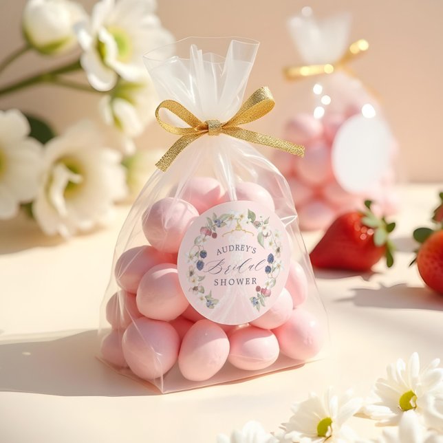 Adesivo Redondo Berries e Flores de Chá de panela Berry Sweet (Berry Sweet Bridal Shower Dress Berries & Flowers Classic Round Sticker)