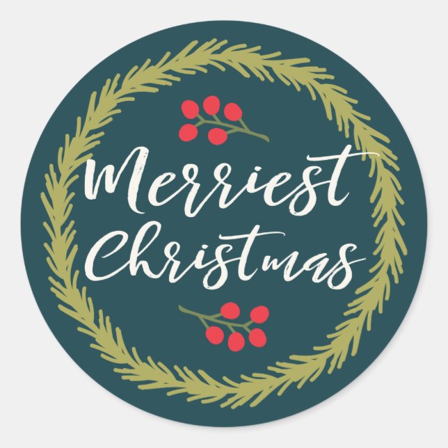 Adesivo Redondo Berries e Pine Merriest Natal (Frente)