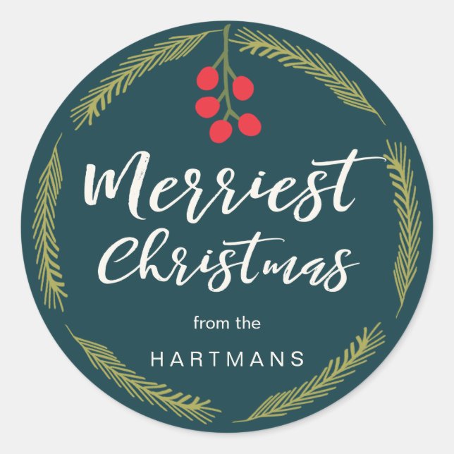 Adesivo Redondo Berries e Pinheiros Personalizados (Frente)