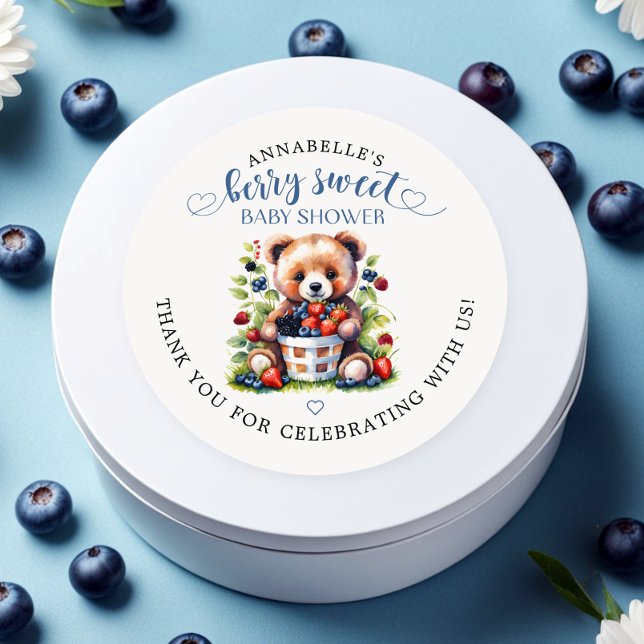 Adesivo Redondo Berries Selvagens e Urso de Teddy, Chá de fraldas  (Criador carregado)