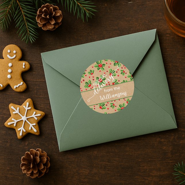 Adesivo Redondo Berries Vermelhos Holly Vermelhos de Feriado Cláss (Criador carregado)