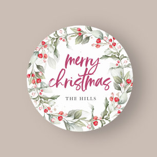 Adesivo Redondo Berries Wreath Calliografia Feliz Natal