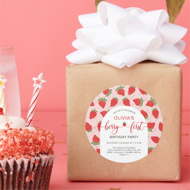 Adesivo Redondo Berry 1st First Birthday Party (Festa)