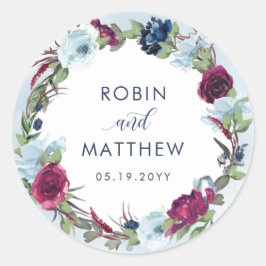 Adesivo Redondo Berry, Blue Burgundy Floral Favor/ Envelope Seal