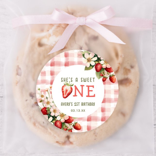 Adesivo Redondo Berry de Primeira Festa de aniversário de Morango (Criador carregado)