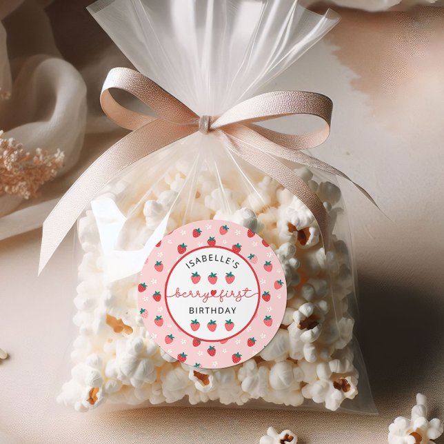 Adesivo Redondo Berry First Birthday primeiro aniversario Strawber (Berry First Birthday 1st Birthday Strawberry Party Classic Round Sticker)