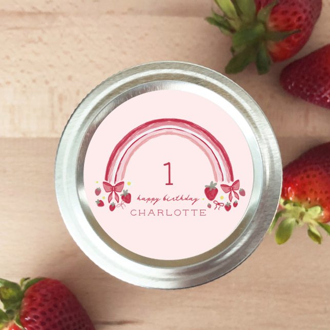 Adesivo Redondo Berry First Birthday Rainbow Strawberry Arcos (Criador carregado)