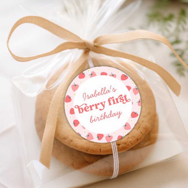 Adesivo Redondo Berry First Birthday Strawberry (Criador carregado)