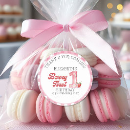 Adesivo Redondo "Berry First Birthday Strawberry Birthday Theme