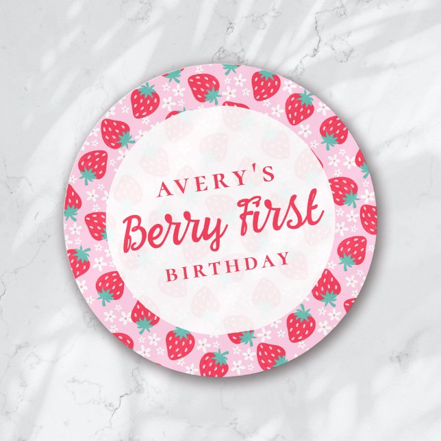 Adesivo Redondo Berry First Birthday Strawberry Daisy (Criador carregado)