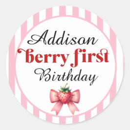 Adesivo Redondo Berry First Birthday Strawberry e arco