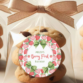Adesivo Redondo Berry First Birthday Strawberry Party