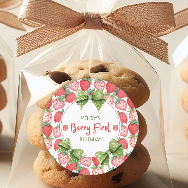 Adesivo Redondo Berry First Birthday Strawberry Party (Criador carregado)