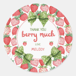 Adesivo Redondo Berry First Birthday Strawberry Thank You