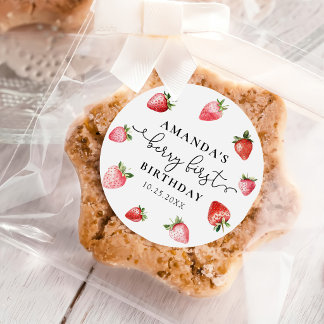 Adesivo Redondo Berry First Cute 1st Birthday Strawberry Classic 